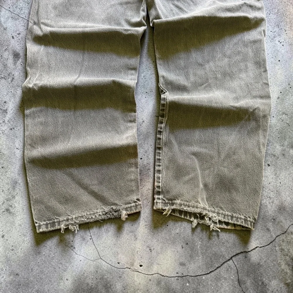 NRG Jeans Co Mens Gray Carpenter Pants Distressed Denim Utility Workwear 34x32